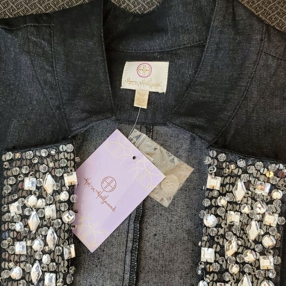 Hot In Hollywood 2XL Black Embellished Open Front Jacket Sparkling Crystal - Picture 10 of 15